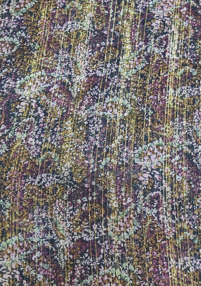 Brown Printed Chiffon Pre Draped Saree Set