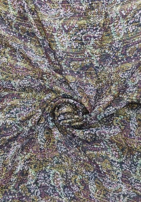 Brown Printed Chiffon Pre Draped Saree Set