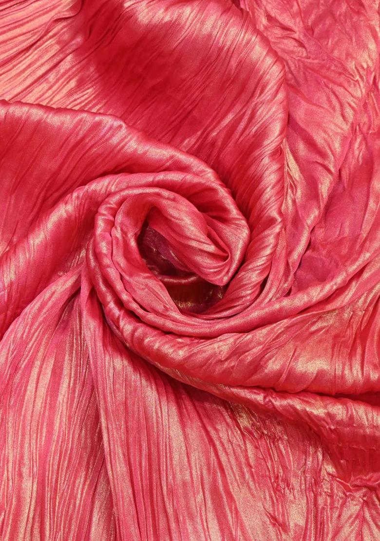 Pink Solid Georgette Pre Draped Saree Set