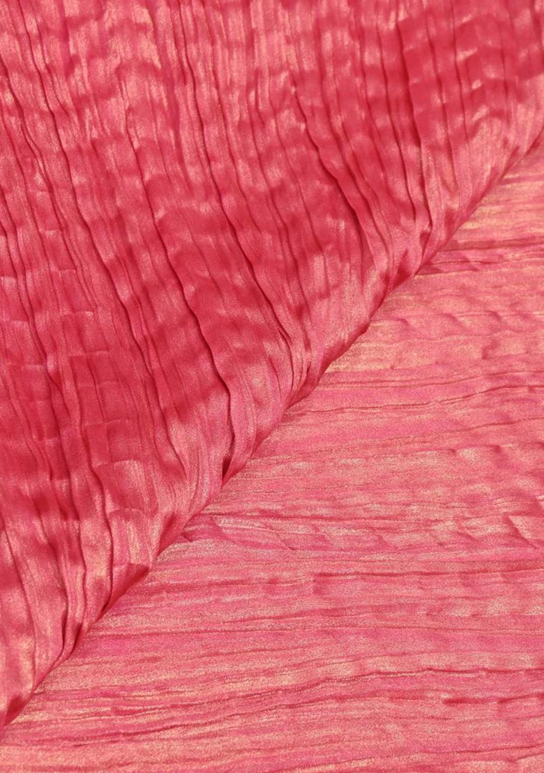 Pink Solid Georgette Pre Draped Saree Set - Indya