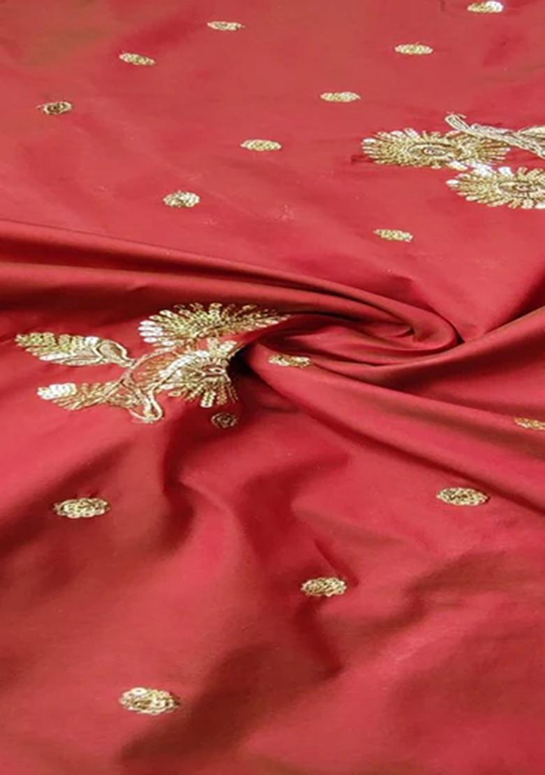 Red Embroidered Silk Pre Draped Saree Set - Indya