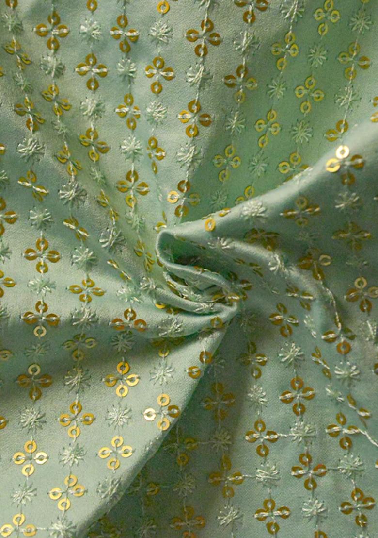 Green Embroidered Satin Pre Draped Saree Set