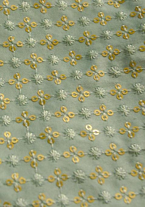 Green Embroidered Satin Pre Draped Saree Set