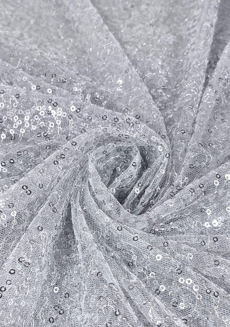 Silver Sequin Net Pre Draped Saree Set