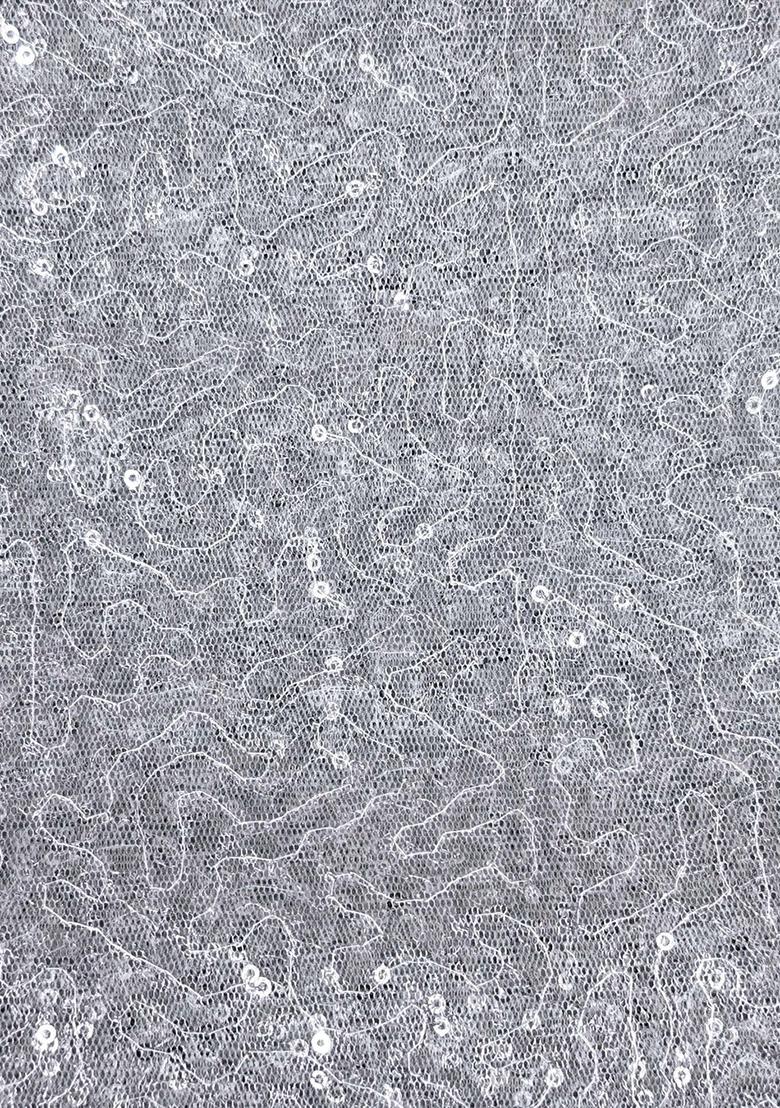 Silver Sequin Net Pre Draped Saree Set