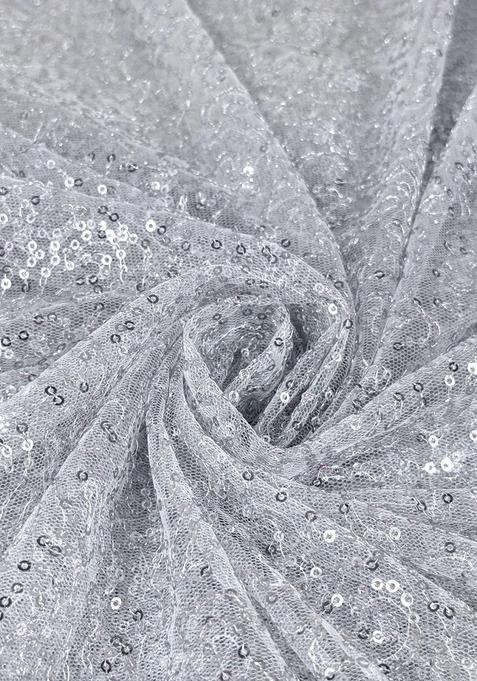 Silver Sequin Net Pre Draped Saree Set