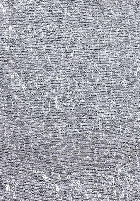 Silver Sequin Net Pre Draped Saree Set