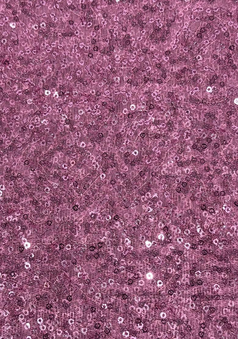 Pink Sequin Net Pre Draped Saree Set - Indya