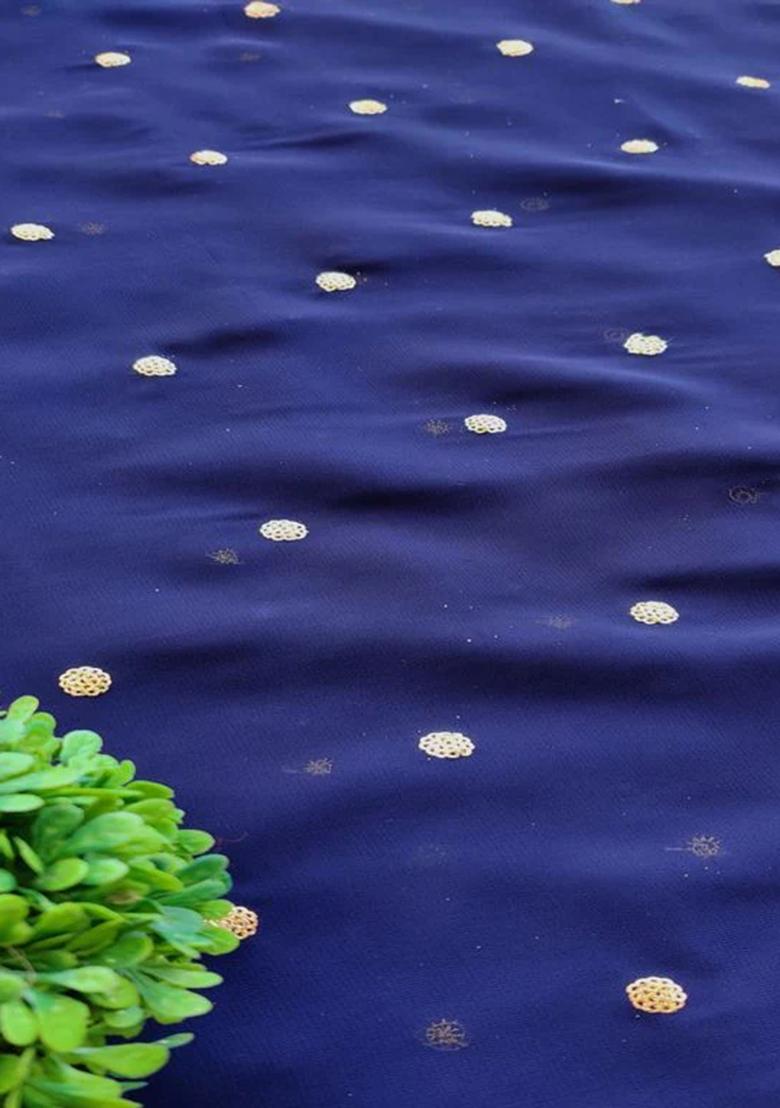 Royal Blue Embroidered Georgette Pre Draped Saree Set - Indya