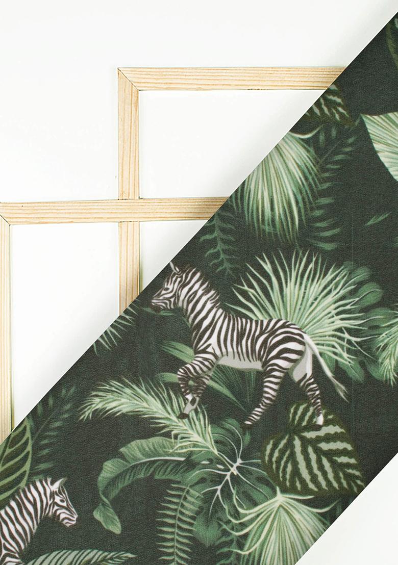 Dark Green Printed Georgette Pre Draped Saree Set - Indya