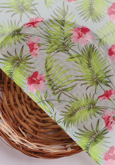 Sage Green Printed Georgette Pre Draped Saree Set