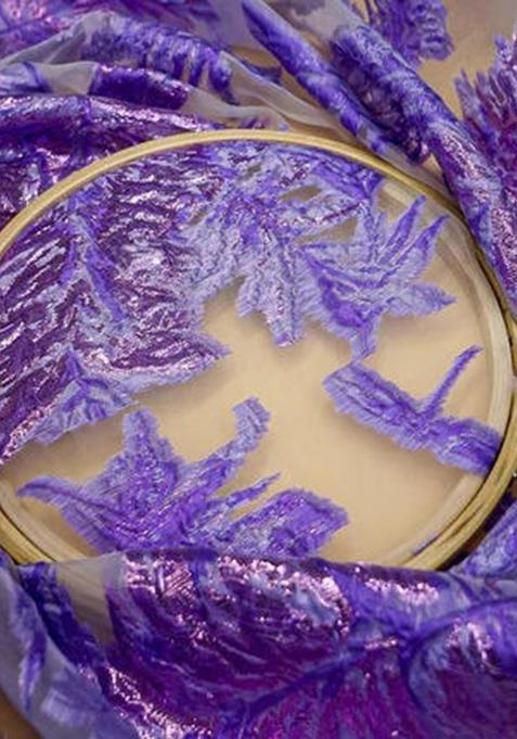 Lavender Printed Organza Pre Draped Saree Set