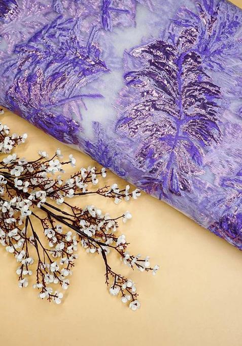 Lavender Printed Organza Pre Draped Saree Set