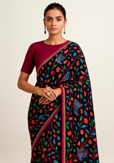 Multicolor Printed Rayon Pre Draped Saree Set
