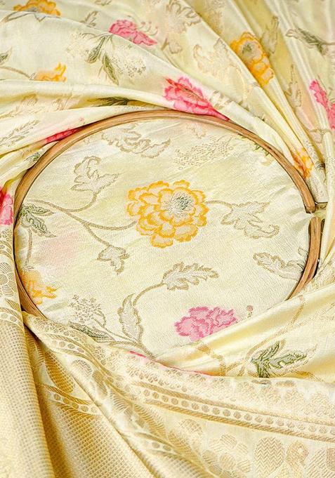 Yellow Zari Work Silk Pre Draped Saree Set