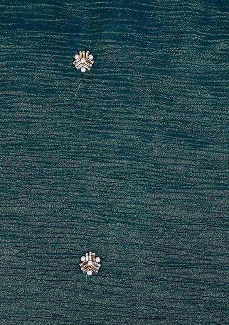 Green Sequin Tissue Pre Draped Saree Set