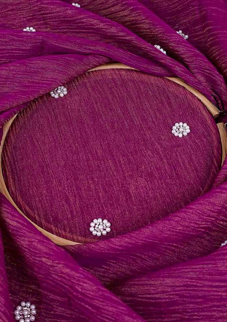 Wine Beaded Tissue Pre Draped Saree Set