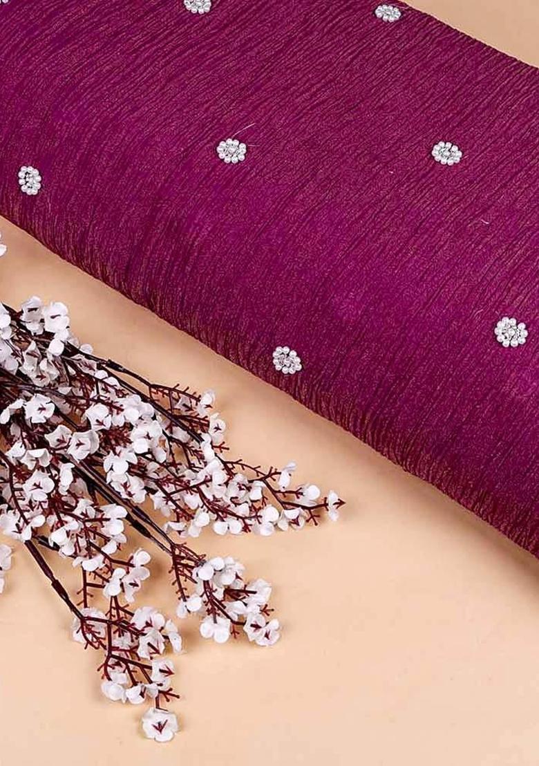 Wine Beaded Tissue Pre Draped Saree Set