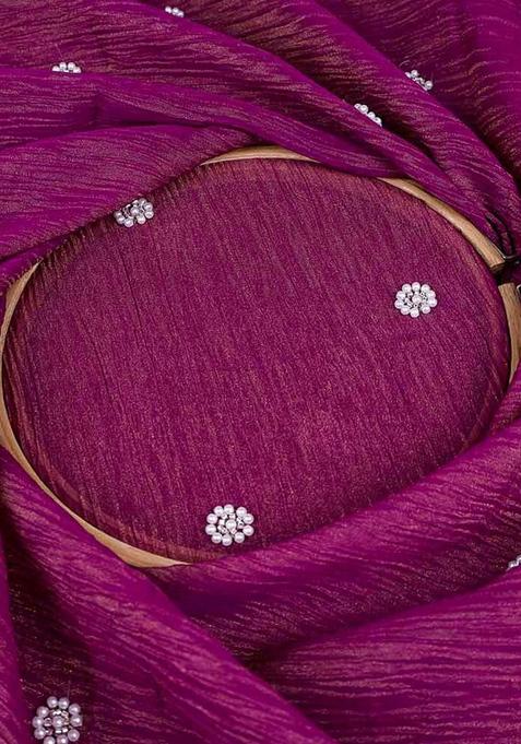 Wine Beaded Tissue Pre Draped Saree Set