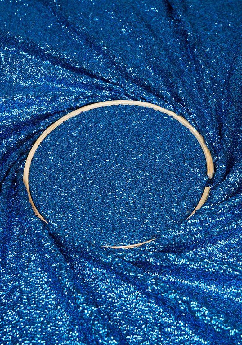 Blue Sequin Georgette Pre Draped Saree Set