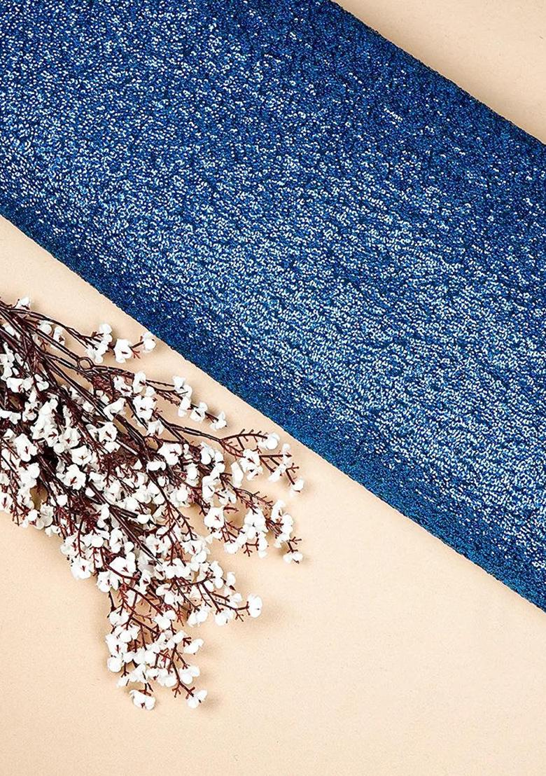 Blue Sequin Georgette Pre Draped Saree Set - Indya