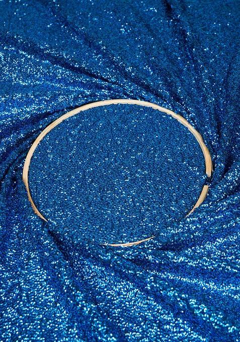 Blue Sequin Georgette Pre Draped Saree Set