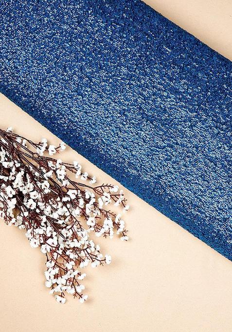 Blue Sequin Georgette Pre Draped Saree Set