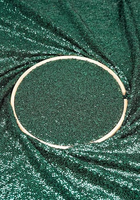 Green Sequin Georgette Pre Draped Saree Set