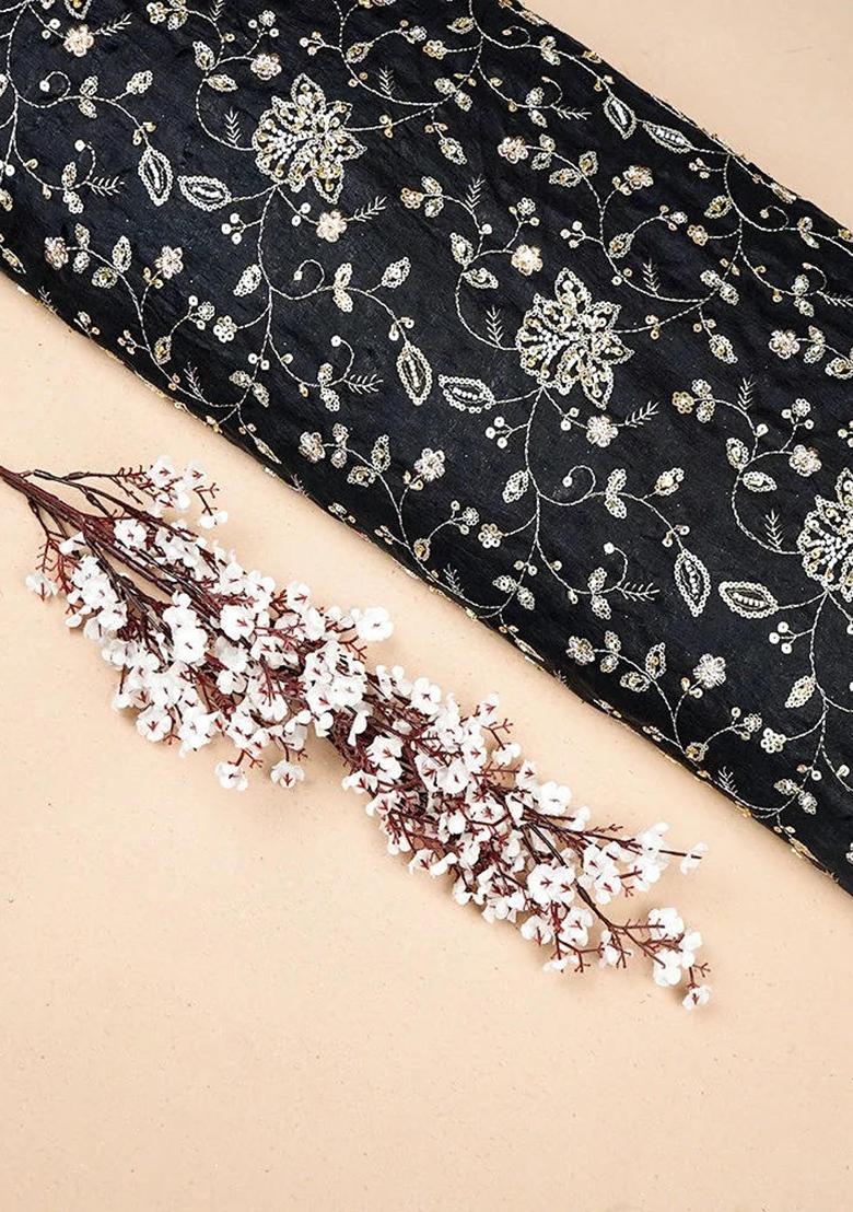 Black Solid Silk Pre Draped Saree Set