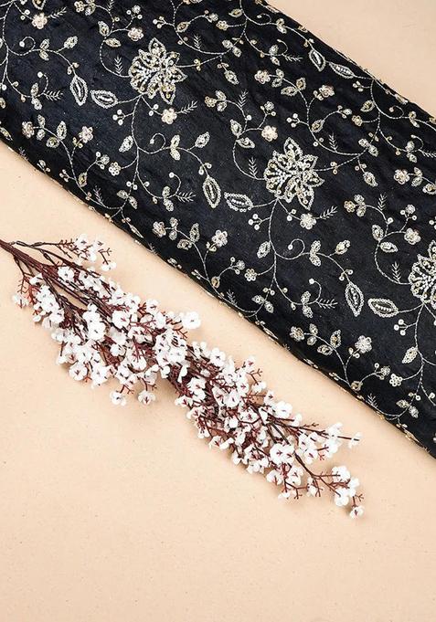 Black Solid Silk Pre Draped Saree Set