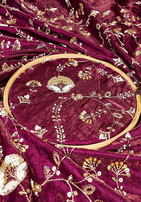 Wine Solid Silk Pre Draped Saree Set