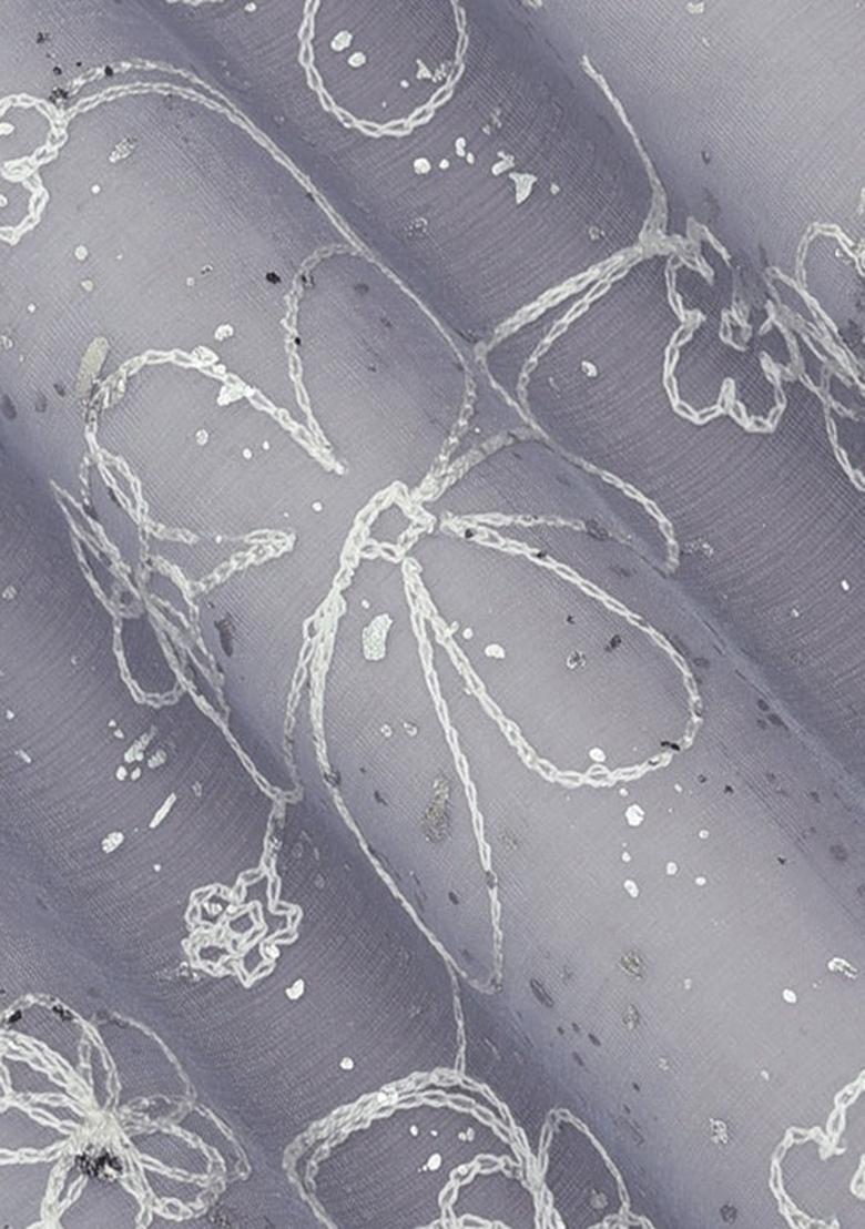 Lilac Embroidered Chanderi Pre Draped Saree Set