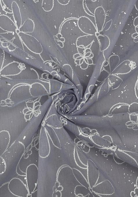 Lilac Embroidered Chanderi Pre Draped Saree Set