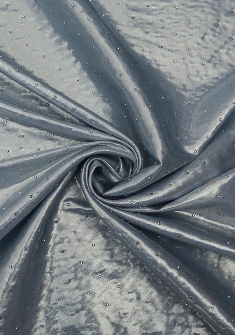 Grey Stone Work Satin Pre Draped Saree Set