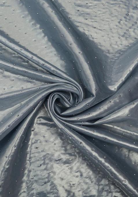 Grey Stone Work Satin Pre Draped Saree Set