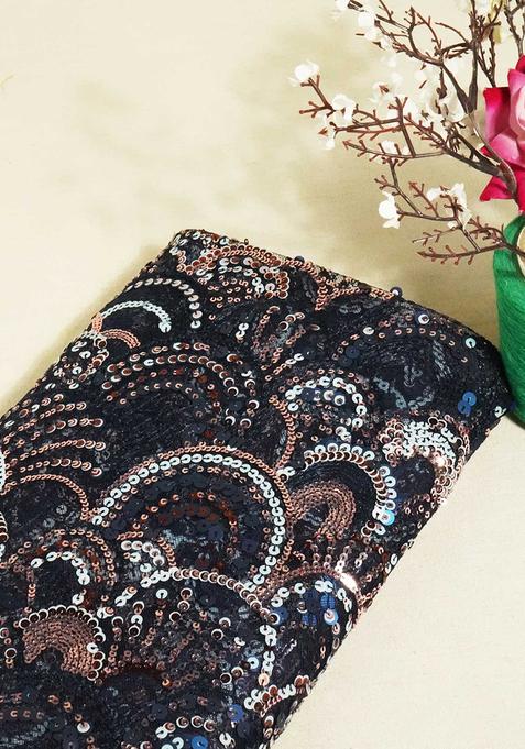 Black Sequin Blouse Georgette Pre Draped Saree Set