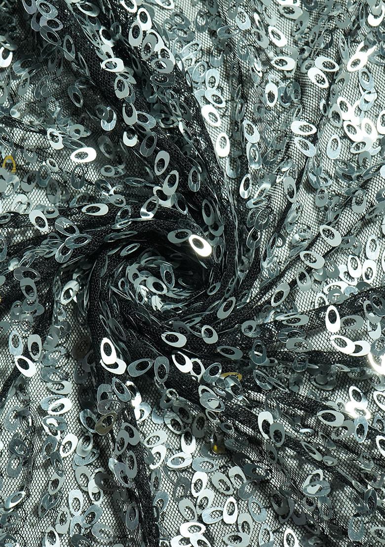 Grey Sequin Blouse Georgette Pre Draped Saree Set