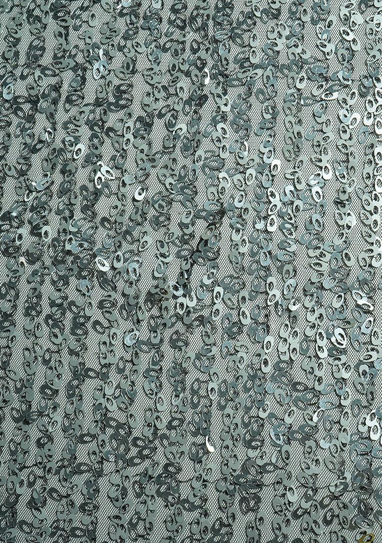 Grey Sequin Blouse Georgette Pre Draped Saree Set