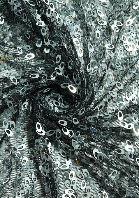 Grey Sequin Blouse Georgette Pre Draped Saree Set