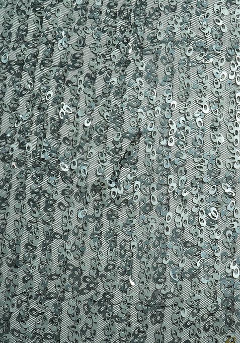 Grey Sequin Blouse Georgette Pre Draped Saree Set