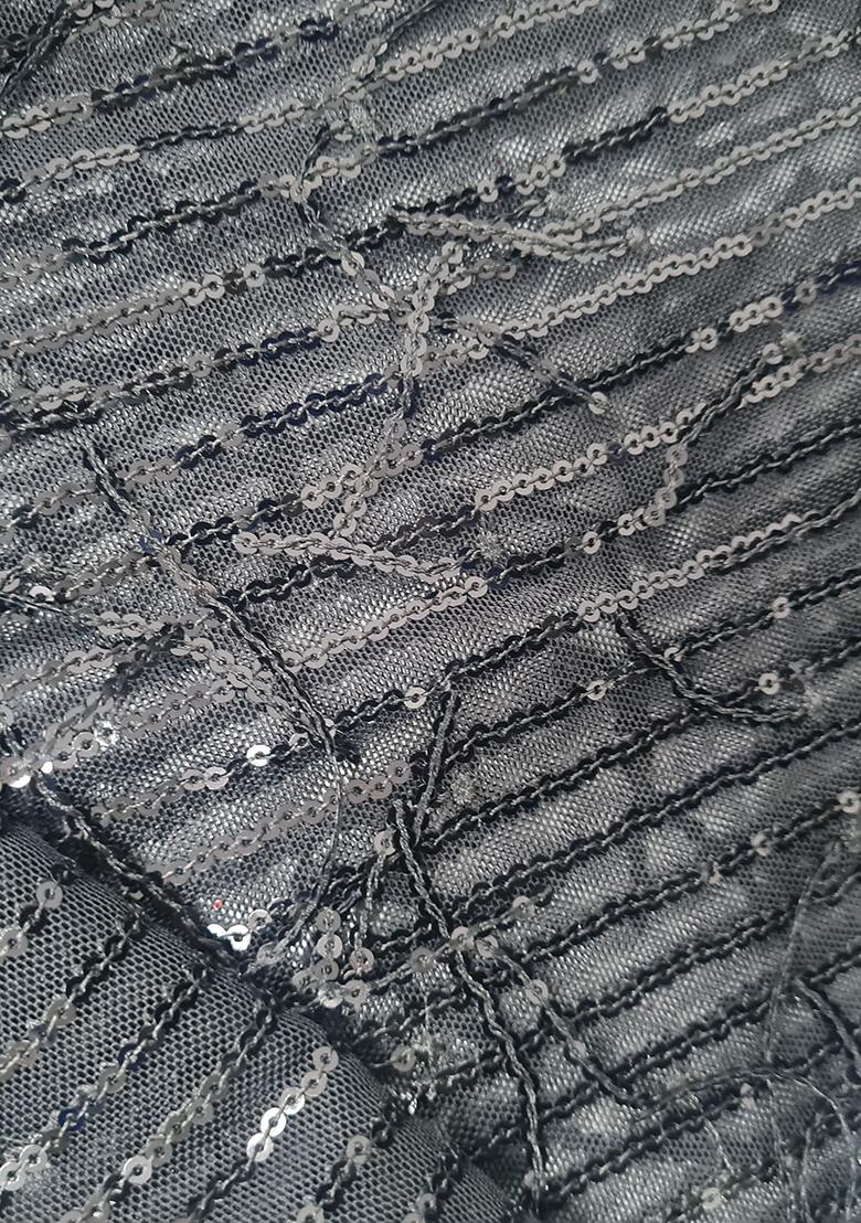 Dark Grey Sequin Blouse Georgette Pre Draped Saree Set