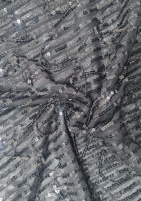 Dark Grey Sequin Blouse Georgette Pre Draped Saree Set