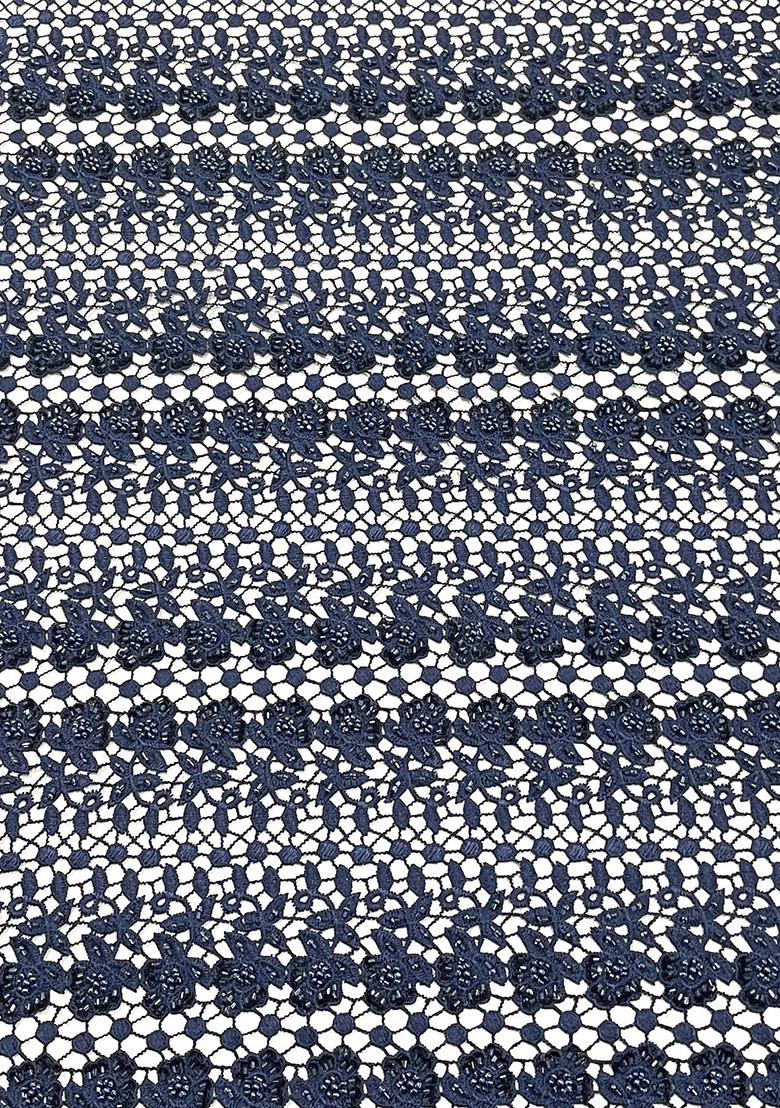 Blue Crochet Blouse Georgette Pre Draped Saree Set - Indya