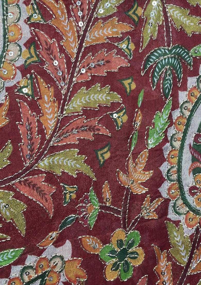 Orange Embroidered Blouse Georgette Pre Draped Saree Set