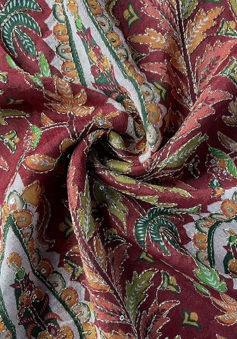 Orange Embroidered Blouse Georgette Pre Draped Saree Set