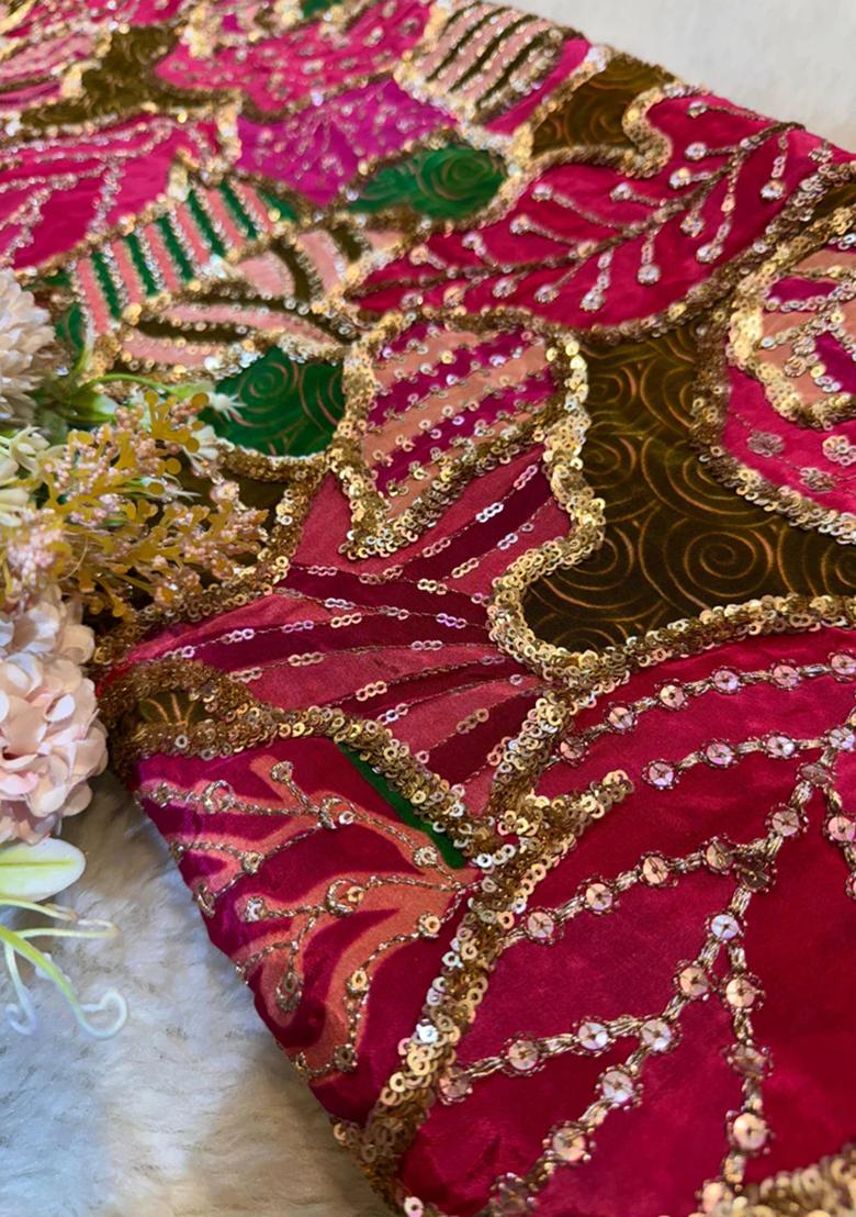 Sage Green Embroidered Blouse Crepe Pre Draped Saree Set - Indya