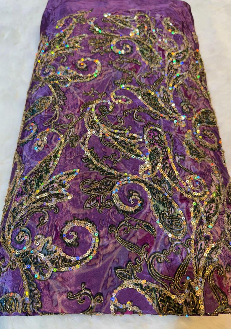 Purple Embroidered Blouse Crepe Pre Draped Saree Set