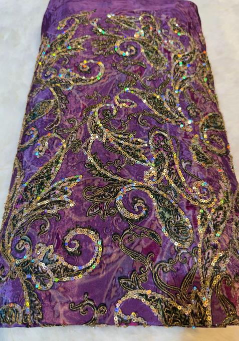 Purple Embroidered Blouse Crepe Pre Draped Saree Set