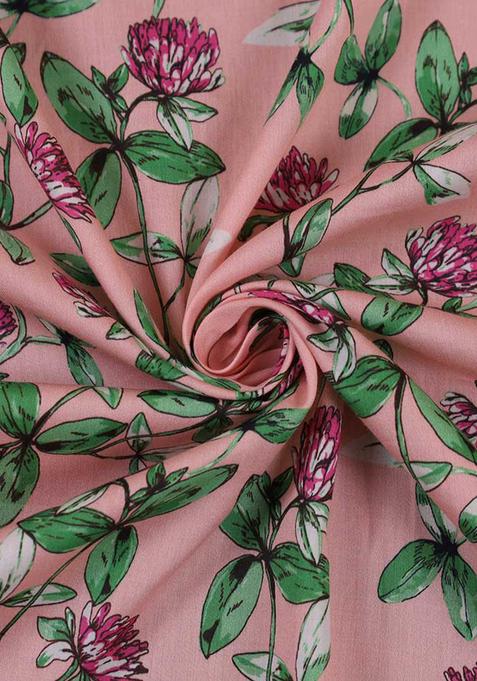 Pink Printed Satin Pre Draped Saree Set