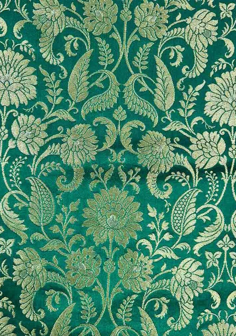 Green Jacquard Banarasi Silk Pre Draped Saree Set - Indya